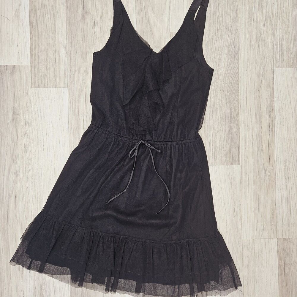 XHILARATION Womens Juniors Black Ruffle V-Neck Mini Dress Size Medium